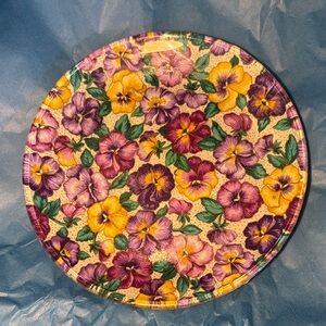 Pansies Floral Decorative Plate - Purple, Yellow, Green
